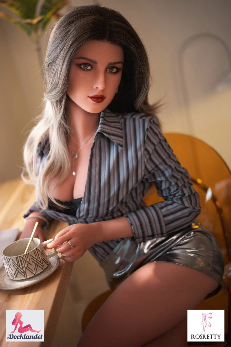 Nicky realistic sex doll with long brown hair and deep eyes